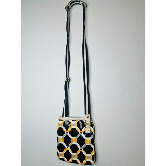 MICHAEL KORS Yellow Navy Geometric Design Patent Leather Crossbody Handbag - Picture 6 of 10